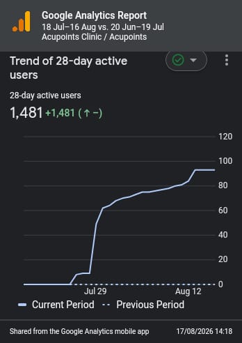 AcuPoints Clinic Google Analytics — 28-day active users